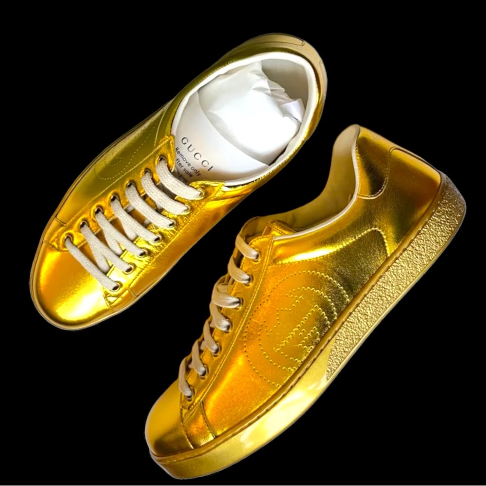 Gucci Ace Interlocking G Logo - Metallic Gold Sneakers